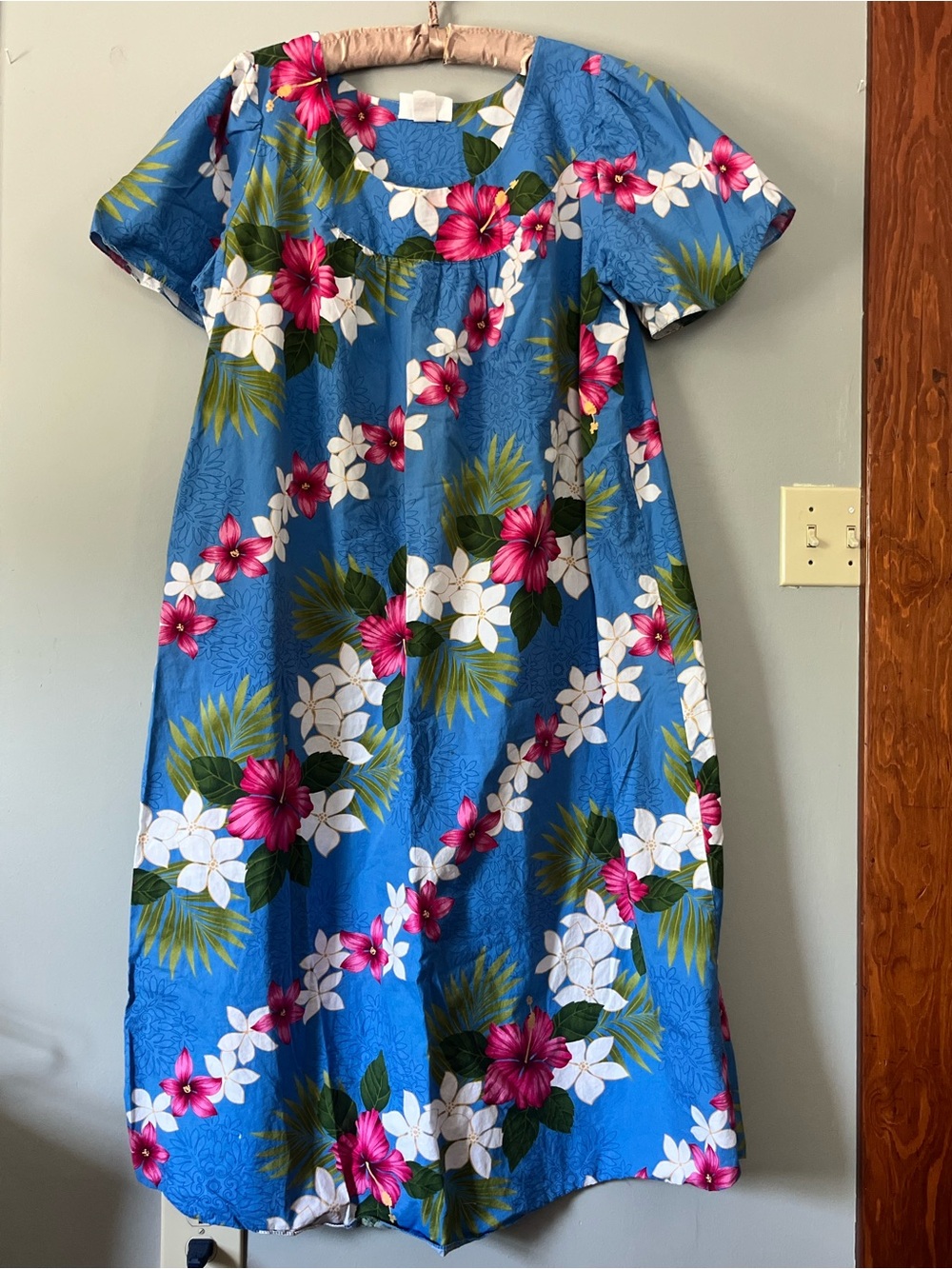 Ty authentic Hawaiian MuuMuu Blue floral Dress with Pink & White Blooms 2XL